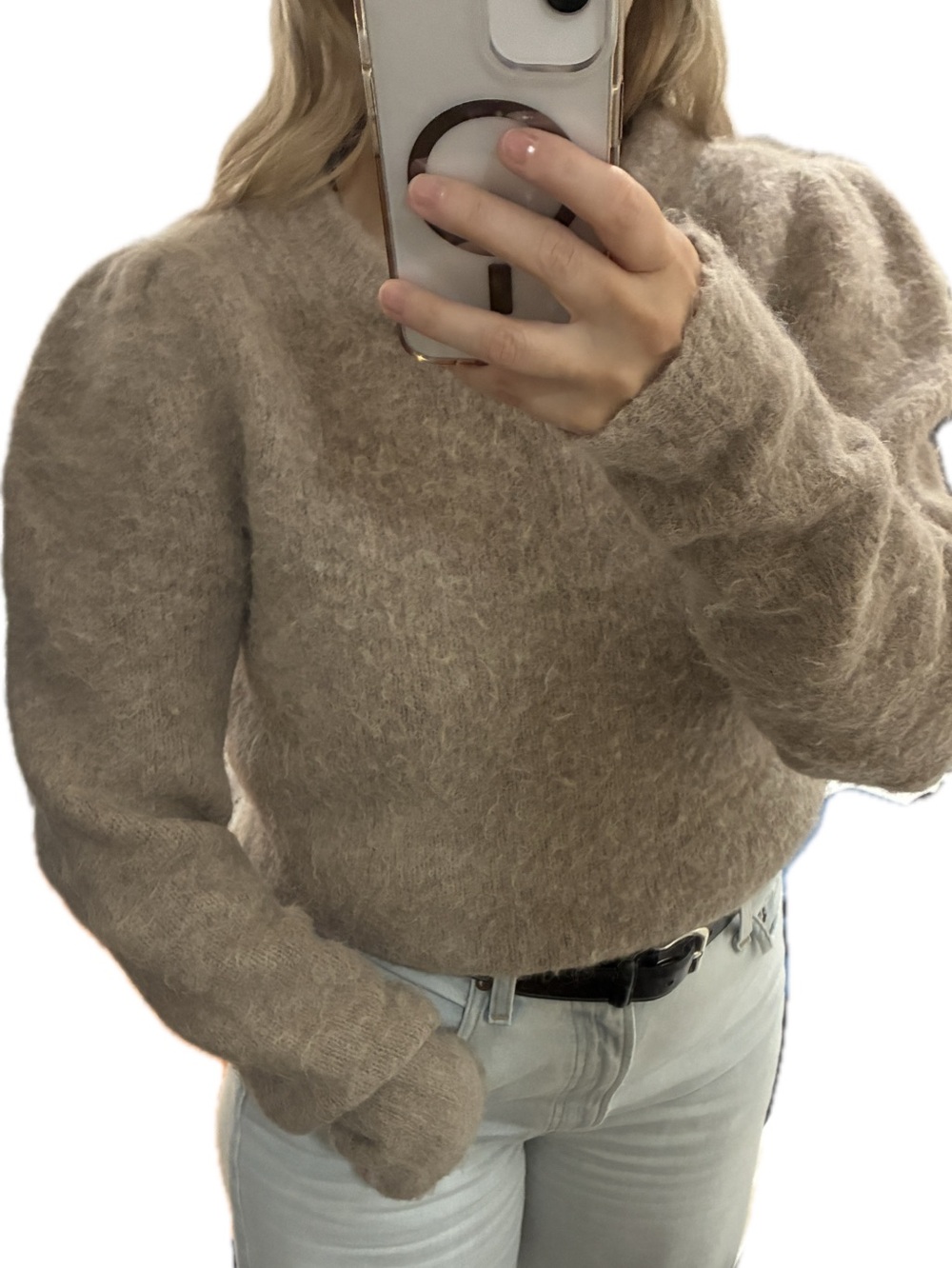JCREW Merino Wool & Alpaca Blend Puff Sleeve Fuzzy Crewneck Sweater XS
